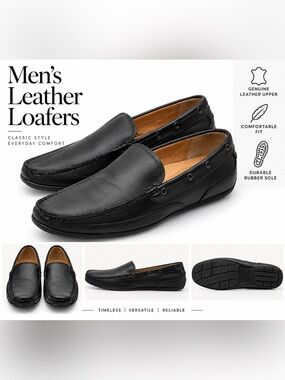 G.H. Bass Men’s Black Leather Loafers Slip On Driving Shoes Size 11.5